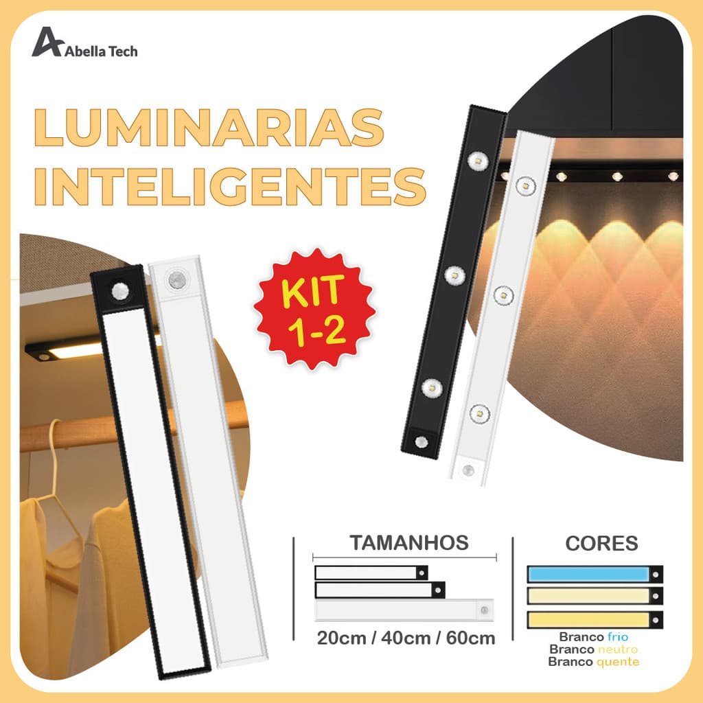 Smart Luminária Inteligente Ultra LED com sensor de movimento sem fio e Recarregável USB