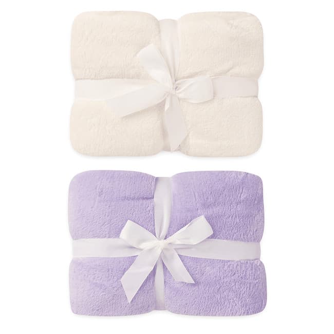 Kit 2 Cobertores Bebê Soft Fleece Creme e Lilás 70cm x 100cm