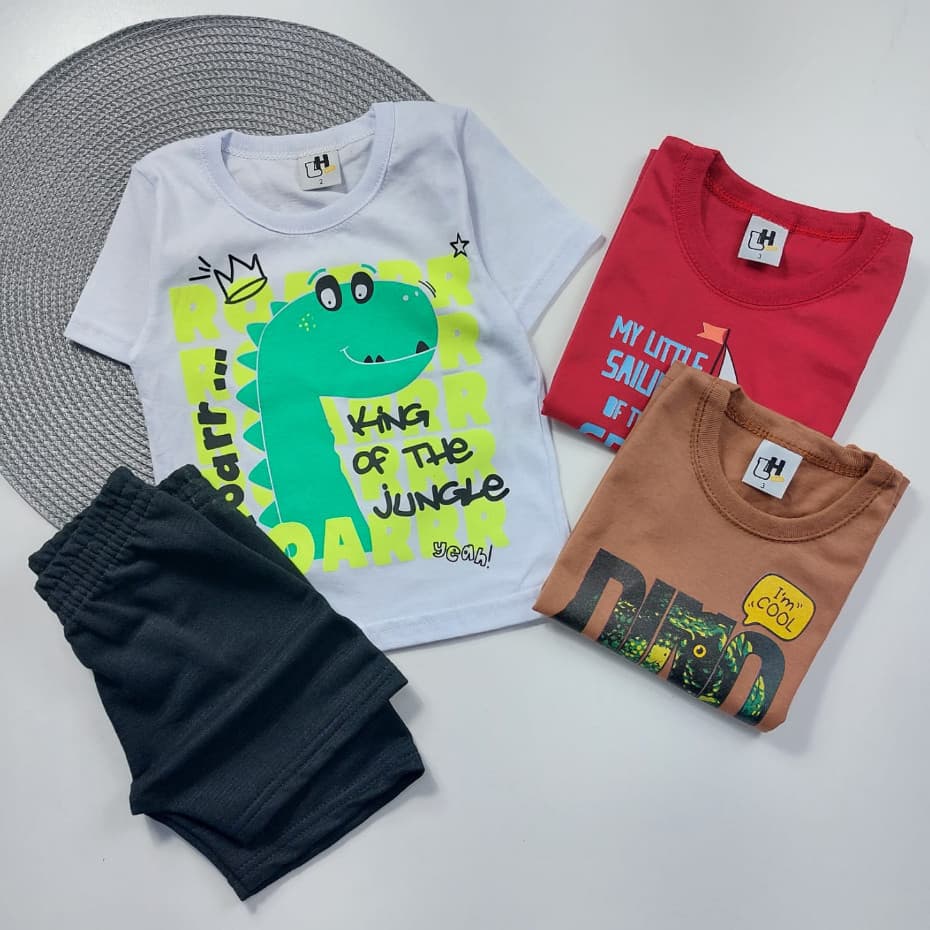 Kit 5 Conjuntos Bermuda E Camiseta Infantil Verão Masculino