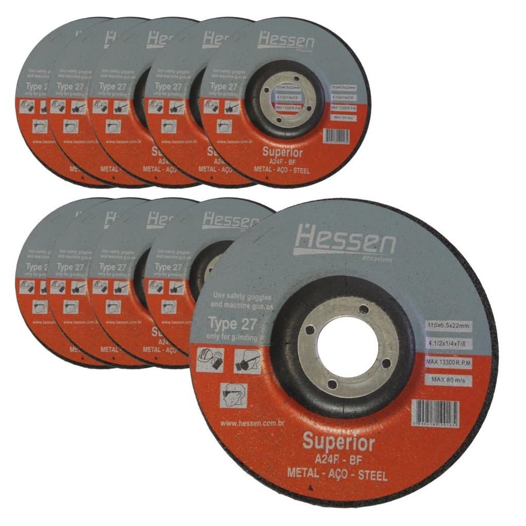 Kit com 50 Disco de Desbaste Abrasivo 4.1/2 x 1/4 x 7/8  A24RBF Hessen