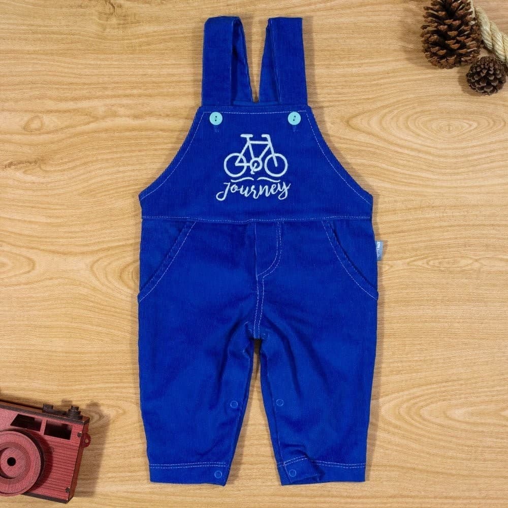 Jardineira Para Bebê Em Cotelê Bordada Bike Azul Royal