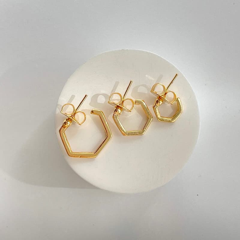 Trio de Argolas Hexagonais Banhado a Ouro 18k - Modelo Ivy