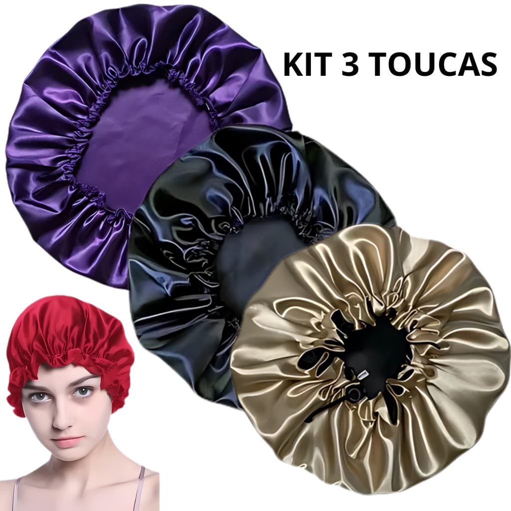 Kit 3 unidades Touca de Cetim Antifrizz