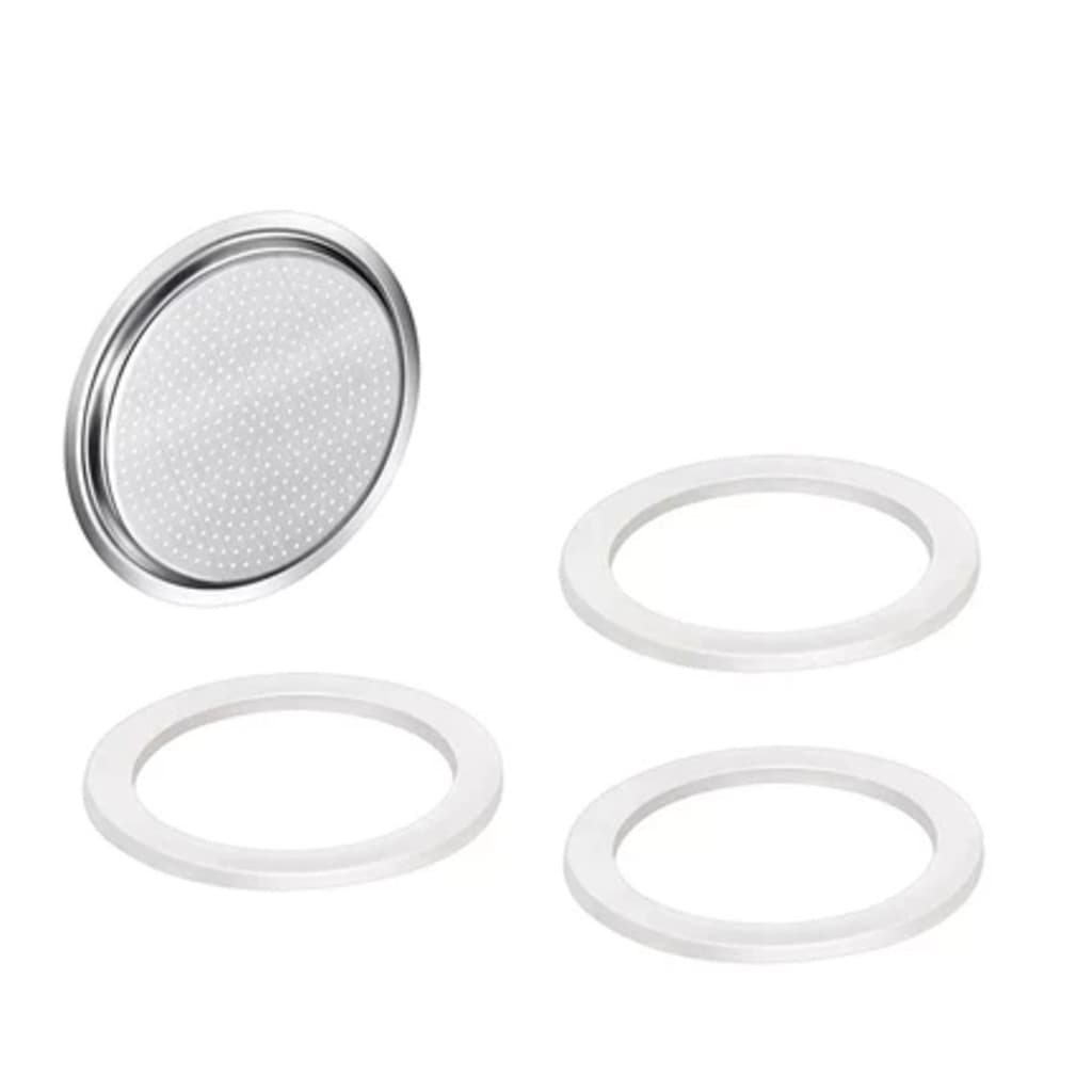 Kit C/ 3 Anéis De Borracha E Filtro Para Cafeteira Italiana- 6 Xícaras