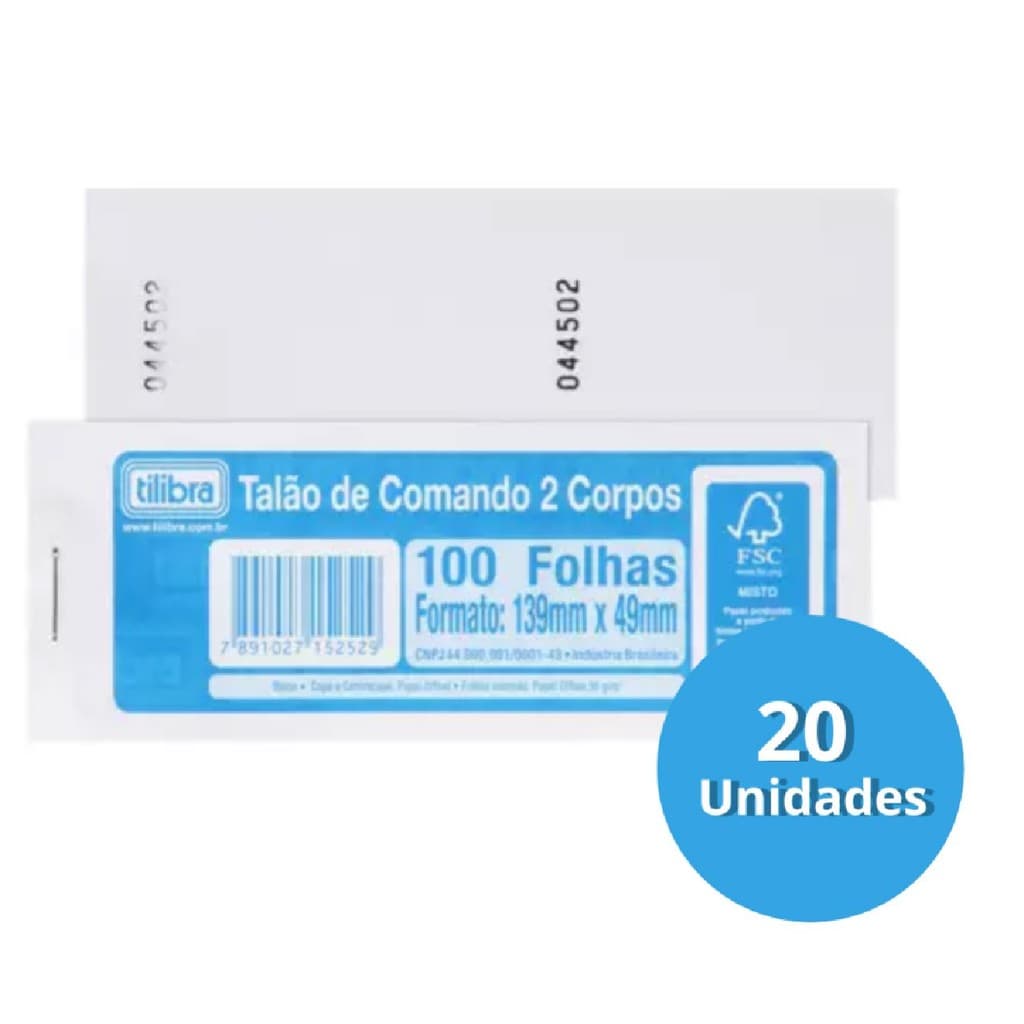 Bloco de Comando 2 Corpos Tilibra (Numerado) Pacote com 20 Unidades de 100 Folhas