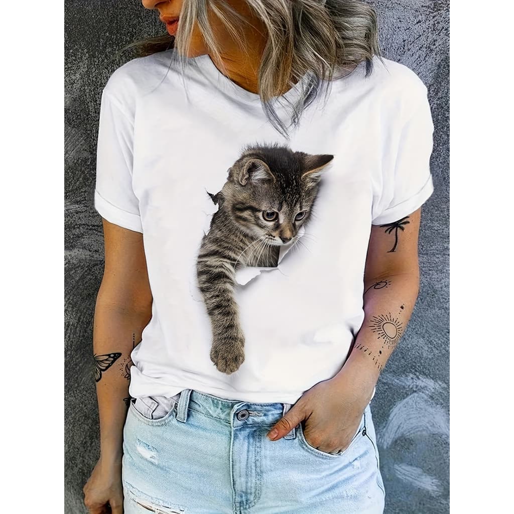Camiseta Feminina Gato Engraçado Varias Opcoes Envio Já