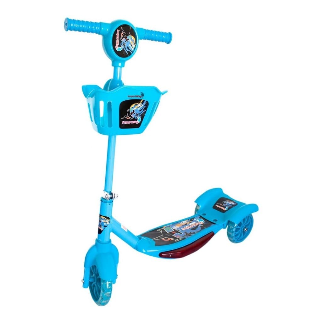 Patinete Infantil 3 Rodas Azul c/ Luzes e Cesta