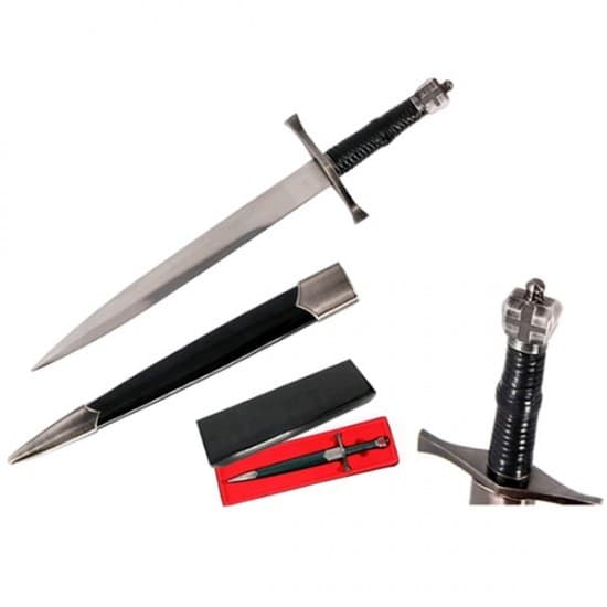 Adaga Medieval Cruzadas Decorativa Com Bainha Aço Inox Cosplay Colecionador 33cm