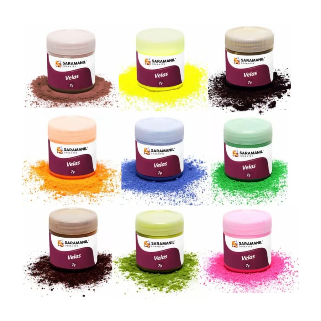 Kit 10 Corantes de Vela Cores Básicas 7g Saramanil Anilina Pó Parafinas Pote Barra Lentilha Gel Cera