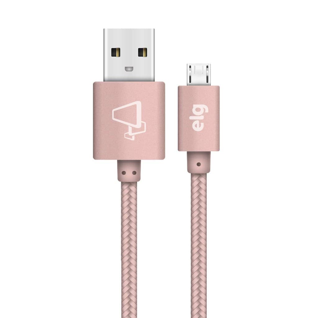 Cabo Micro USB, Sincronização e Recarga 12W 2.4A, Nylon Trançado, 1 metro, Rose Gold, M510BRG, ELG