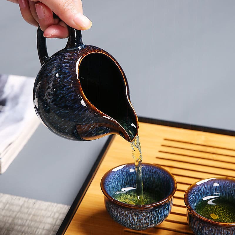 Xícara de chá azul cozido no forno, chávena de chá azul cozido retro dividido c Xícara de chá azul cozido no forno Xícara de chá azul cozido retro Xícara de chá de cerâmica Xícara de chá Kung Fu estilo chinês Conjunto de chávena de chá macho doméstico