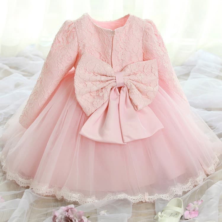 0-24 Meses Vestido De Baptizado Baby Girl Princesa De 1 Aniversário Kids Outfits Party Lace Long SleevesDresses