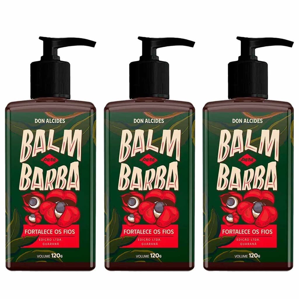 Kit 3x Balm Para Barba Hidratante Guaraná 120g Don Alcides