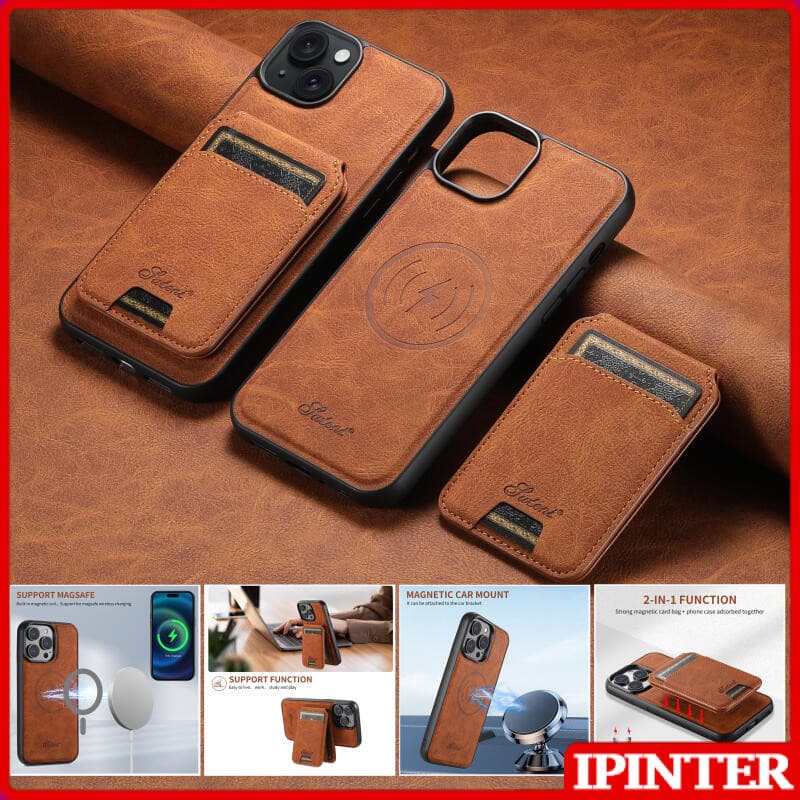Capa De Couro PU Magnética Traseira Removível 2 Em 1 Para iPhone Air 17 16 15 14 12 Pro Max Carteira Com Suporte Cartão
