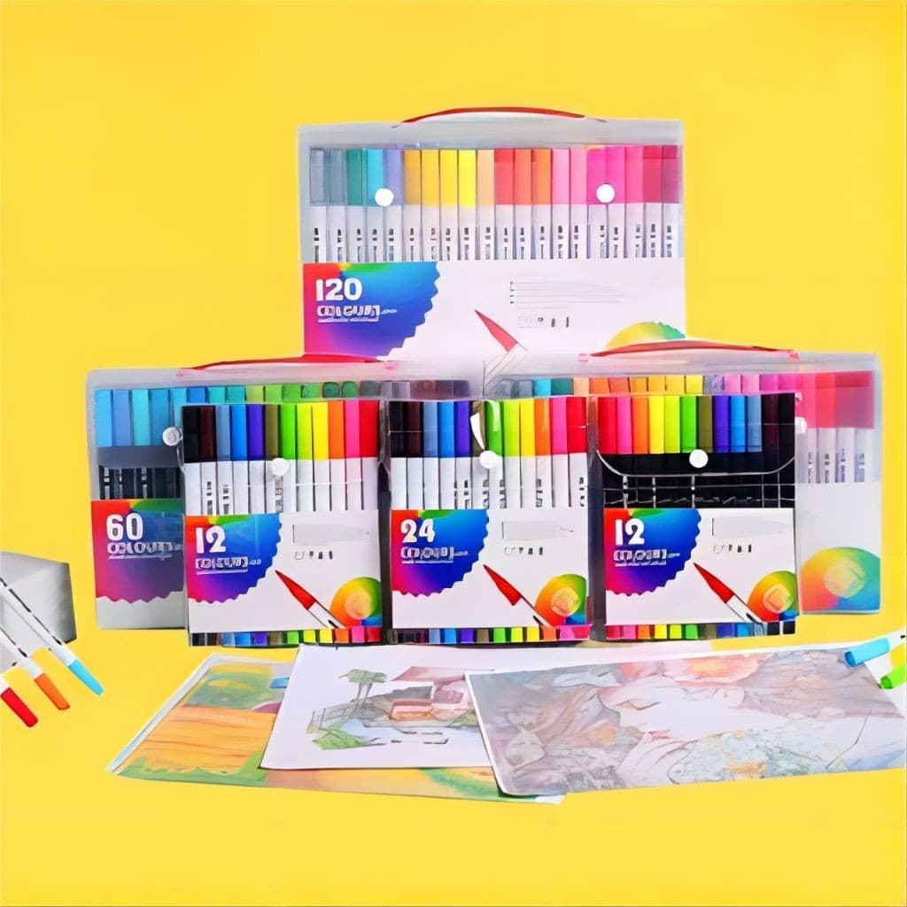 Kit 12/24/36/48/60 Canetas 2 em 1 Brush Lettering e Ponta Fina Dual Pen Canetinha Colorir Desenho