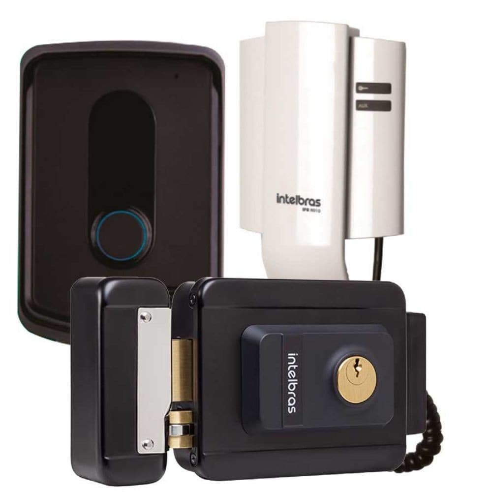 Kit Fechadura Fx 1500 Preta Mais Porteiro IPR 8010 da Intelbras