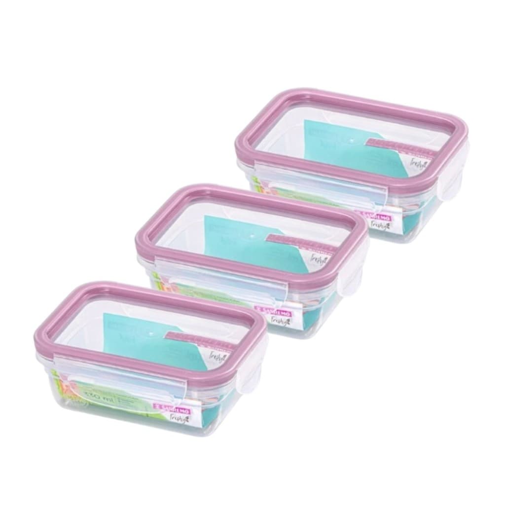 Conjunto 3 Potes Herméticos com Travas 330ml Modular Rosa