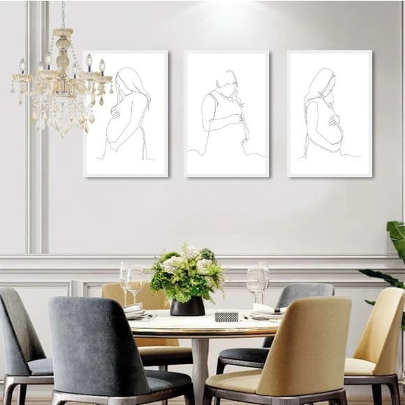 Quadros Decorativo Mosaico 90X50 3 peças Mdf Alta Resolução Full HD Gestante Traços Consultório Bebê