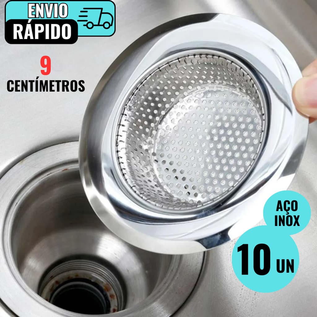 Kit 10 Ralos De Pia 9cm Em Inox Premium Protetor Evita EntupimentoS De Pias Restaurantes Domicílios