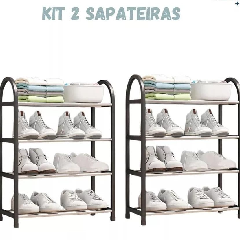Kit 2pçs Sapateira Organizadora 4 Andares Organizador Premium de 8 pares de Sapatos Tênis e Sandálias