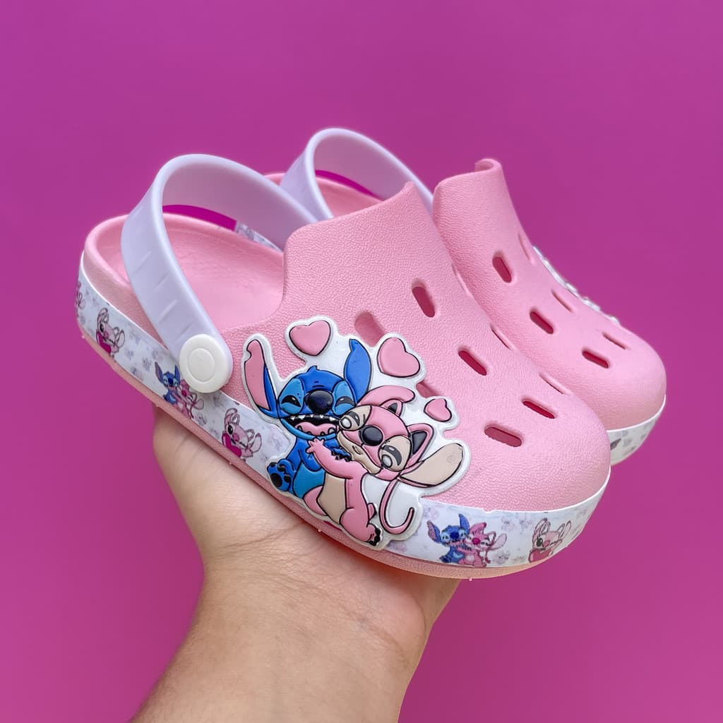 Sandália Babuche Stitch Rosa Baby Infantil Para Meninas Feminina Confortável Leve