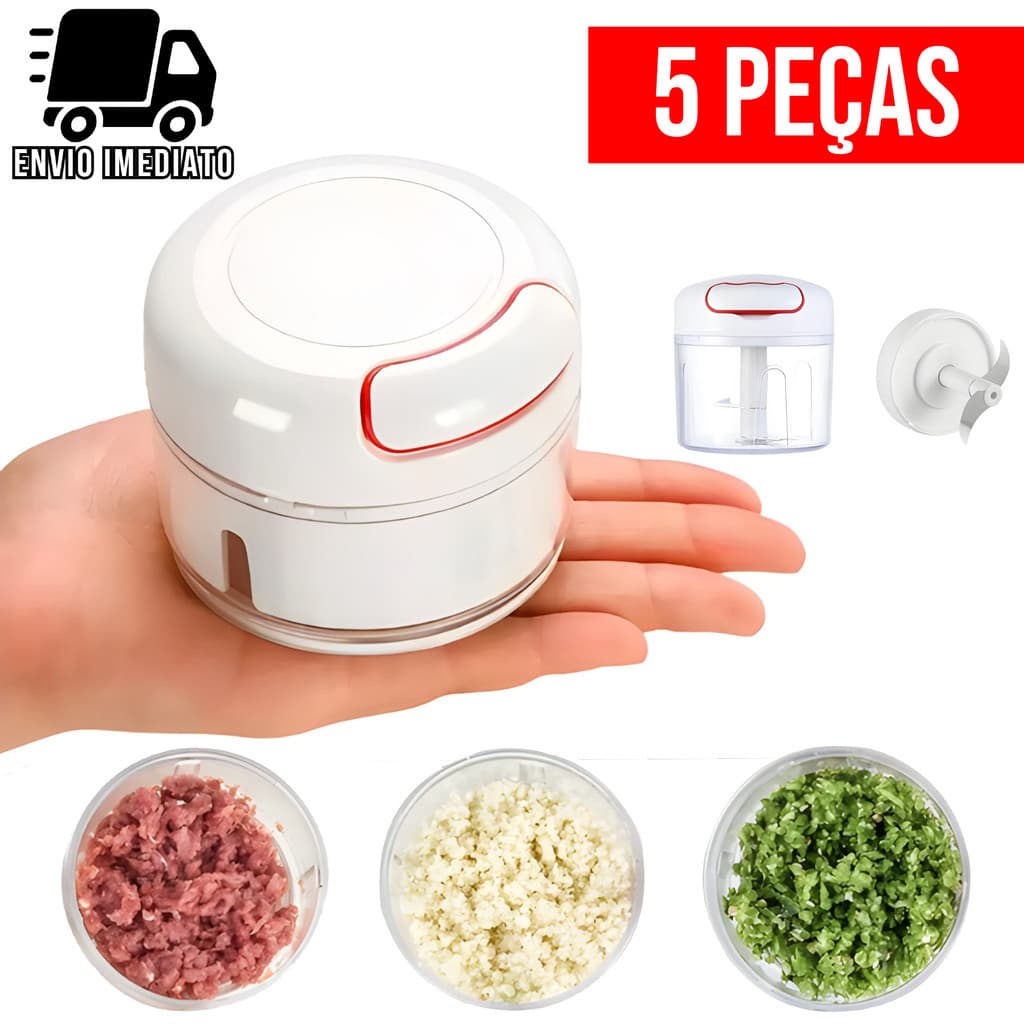 Kit 5 Processador Mini Triturador de Alimentos Manual para Alho Cebola Legumes com Lâminas em Aço Portátil