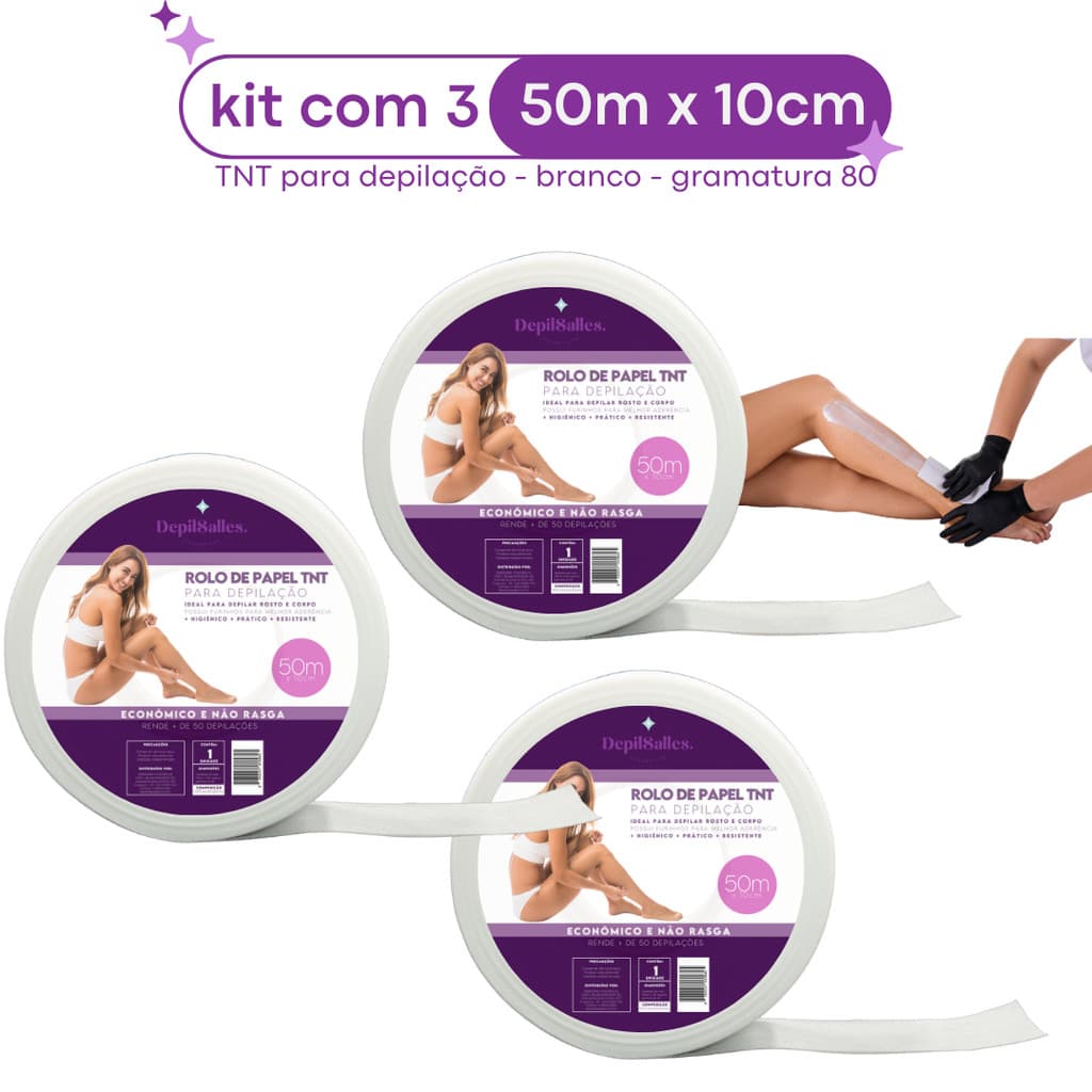 Kit 3 Rolo Papel TNT para Depilação 80gr DepilSalles - 50m X 10cm