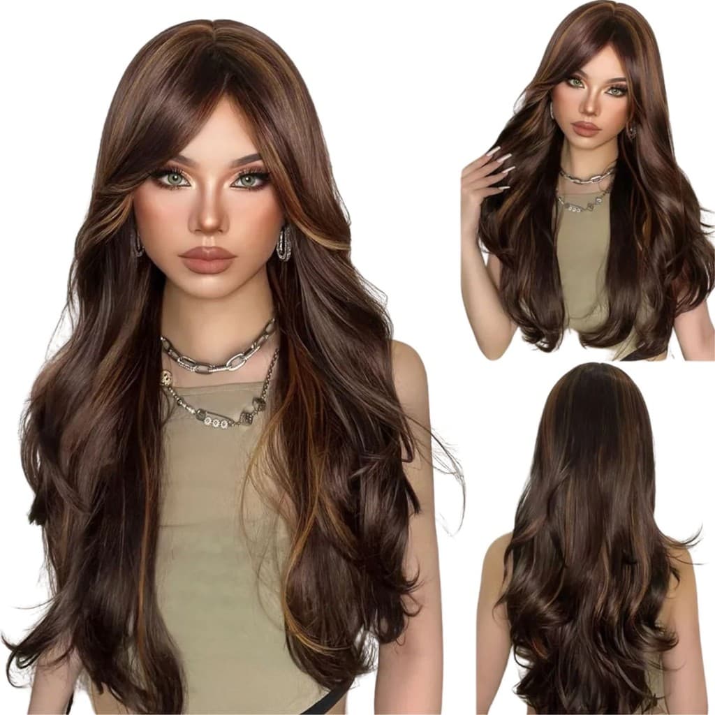 Peruca Lace wig Ondulada Longa Fibra Orgânica