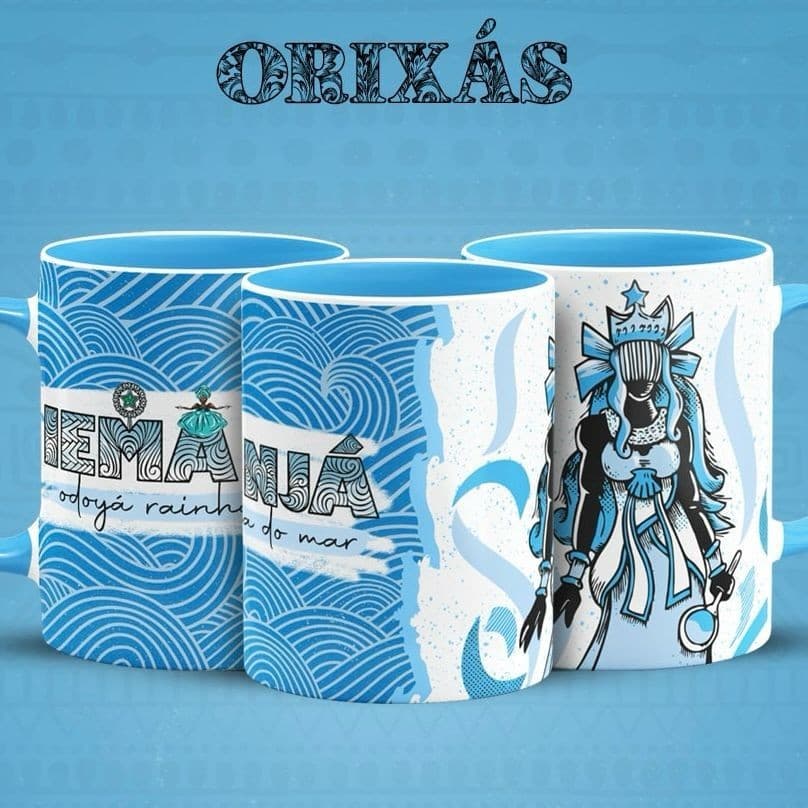 Caneca de Cerâmica Personalizada Orixás Iemanjá com Alça Azul