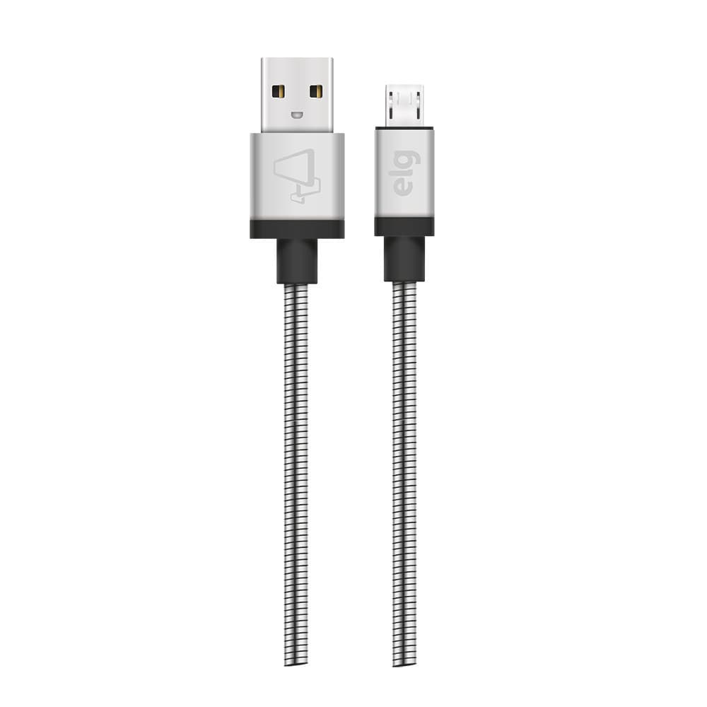 Cabo Micro USB, Sincronização e Recarga 12W 2.4A, Aço Inox, 1 metro, Silver, INX510SL, ELG