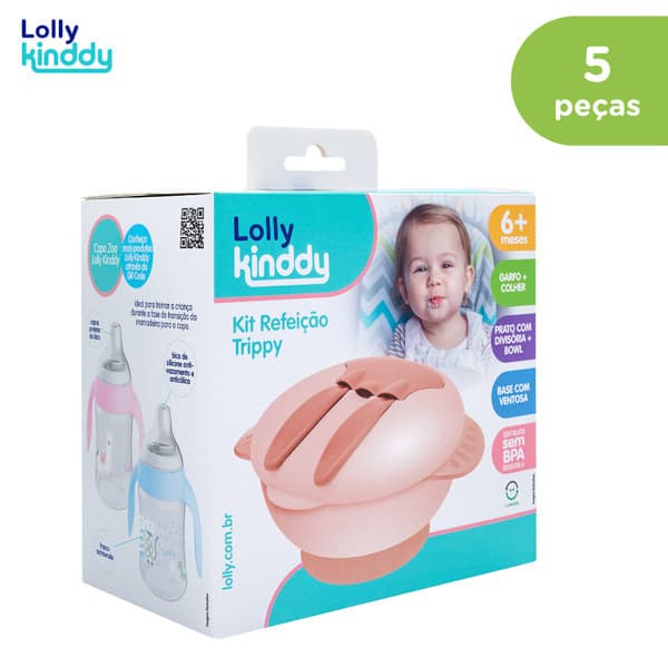 Kit Refeição Lolly Garfo + Colher + Prato com Divisória + Bowl Base com Ventosa