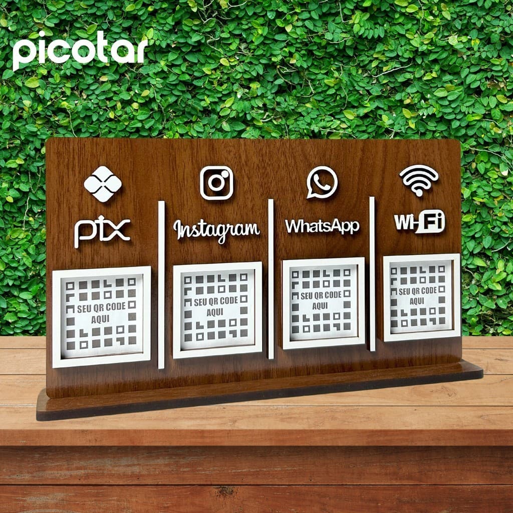 Placa 4 QR Code Pix Instagram Whatsapp Wifi Madeira