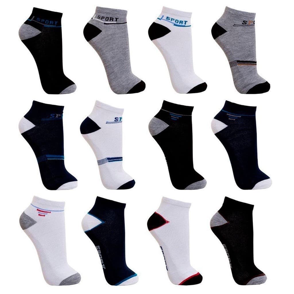 Kit 12 Pares de Meia Cano Curto Soquete Sport Adulto Masculino Pacote em Cores Sortidas Inverno