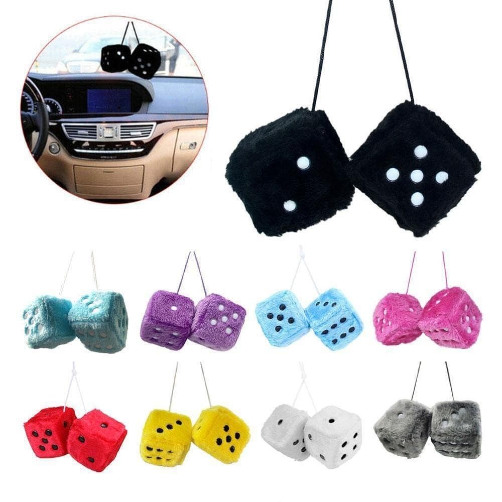 Dados Fuzzy Plush Para Espelho De Carro , Par De Retro 2.76 " Com Pontos Pretos Decoração De Ornamentos Pendurados No Interior Do
