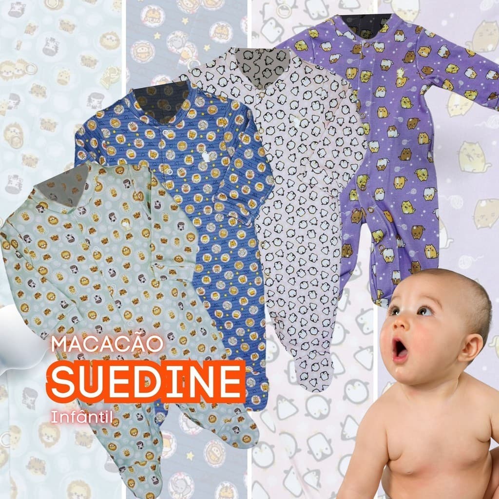 Macacão  bebê longo em Suedine Safari Presente de Anjo RN ao G macacão bebe luxo com joia de anjo