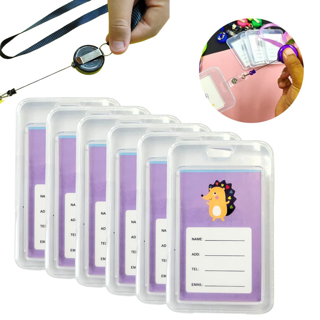 Kit 6 Uni Suporte Para Crachá Com Cordão E Roller Clipe Retrátil