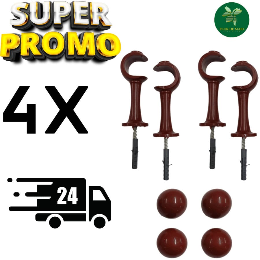 Kit de Suporte Duplo para fixar varão cortina 28mm Com 4 unidades