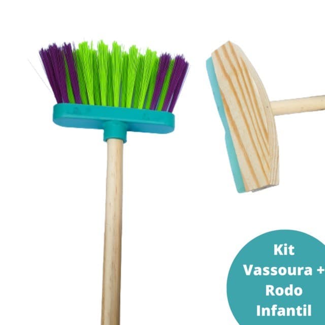KIT VASSOURA E RODO INFANTIL CORES VARIADAS