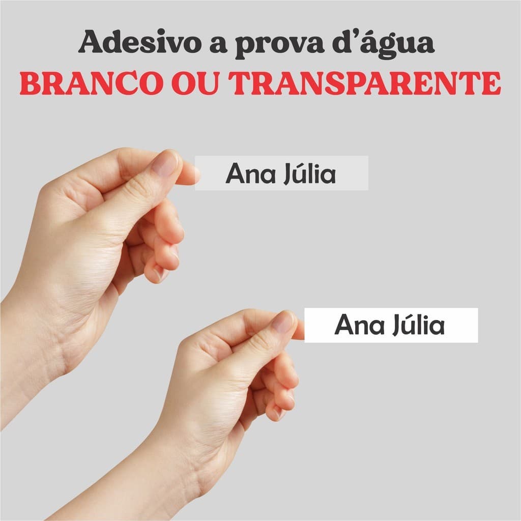 Adesivo Personalizado com nome a prova d'água Transparente ou branco 5x1cm