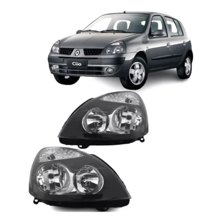 Farol Clio 2002 2003 2004 2005 2006 2007 2008 2009 2010 2011 2012 Foco Duplo Mascara Negra