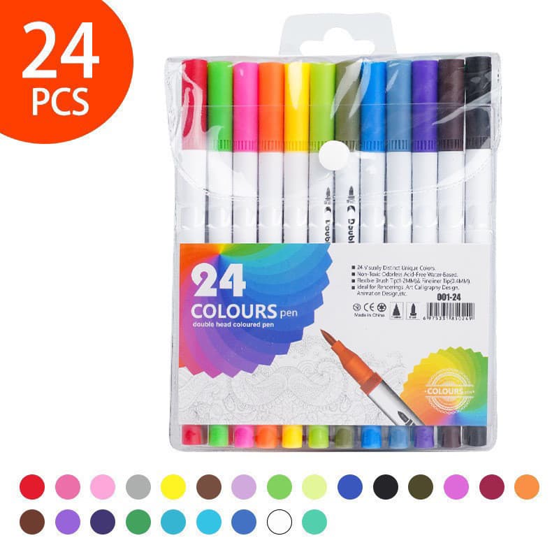 Kit 12/24/36/48/60/80/100/120 Caneta 2 em 1 Brush Lettering e Ponta Fina Dual Pen Canetinha Colorir Desenho