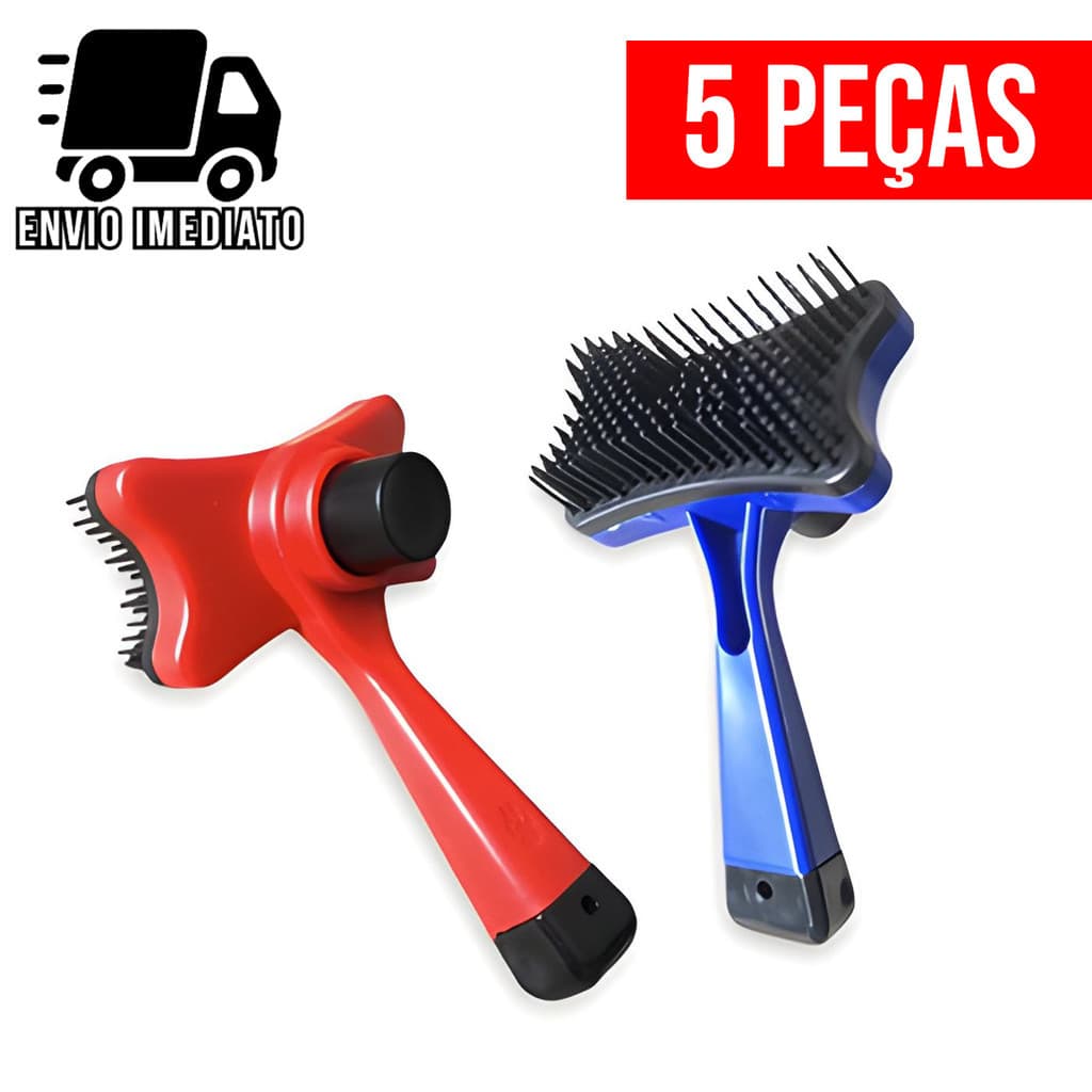 Kit 5 Escova Rasqueadeira Para Pets Tira Pelos Gatos Cachorros com Botão Removedor Autolimpante
