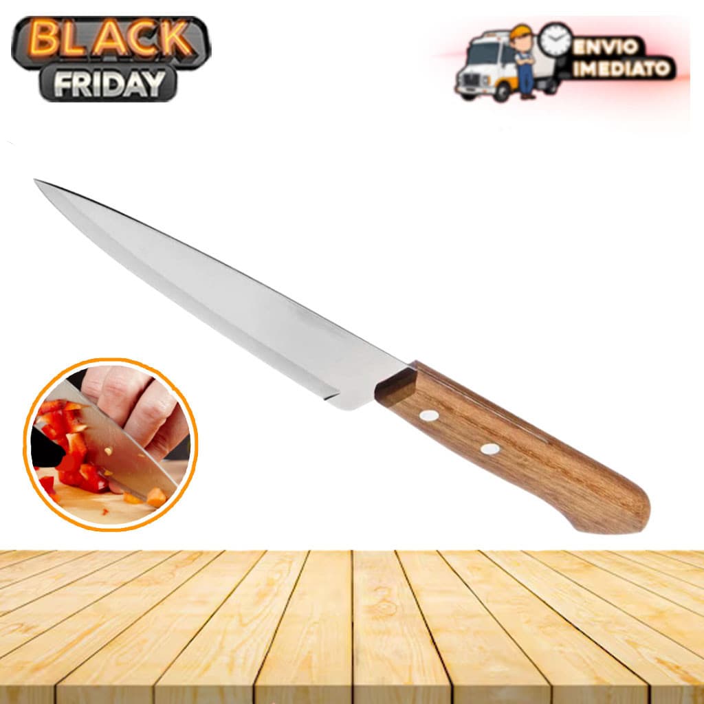 Faca de Cozinha Profissional 7" do Chef - Aço Inox com Cabo de Madeira - 30,1 cm