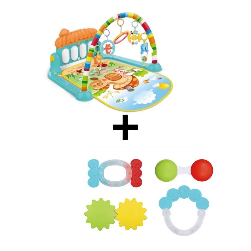 Tapete de Atividade Musical Piano Bebê Interativo cogumelo  Wakaii + kit 4 menino