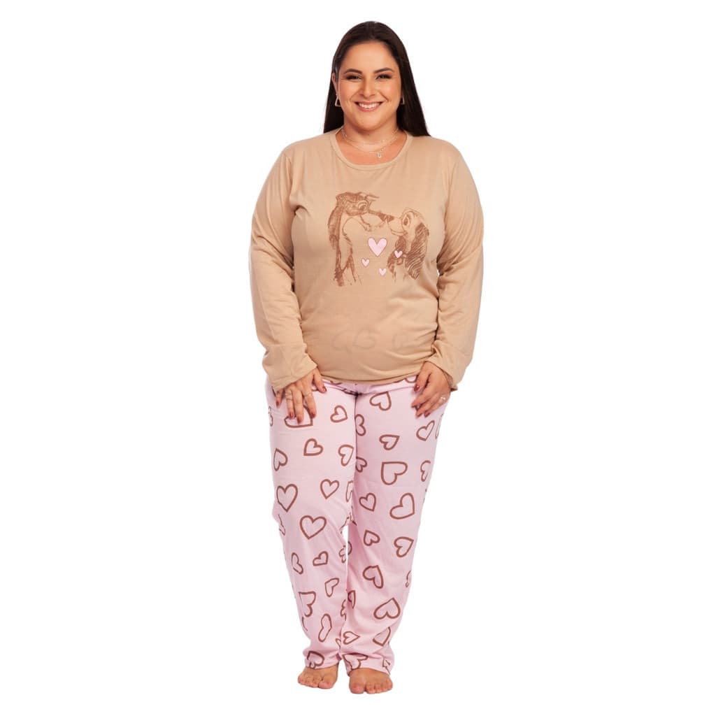 Pijama Feminino de Frio Tamanho Especial Plus Size Manga Longa e Calça