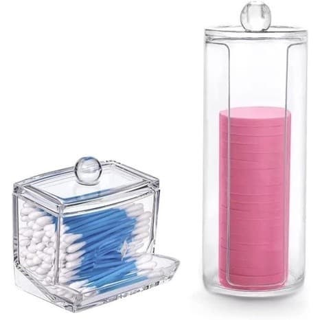 Kit Porta Algodão Redondo Disco Porta Cotonete Acrilico Maquiagem Transparente Organizador Banheiro