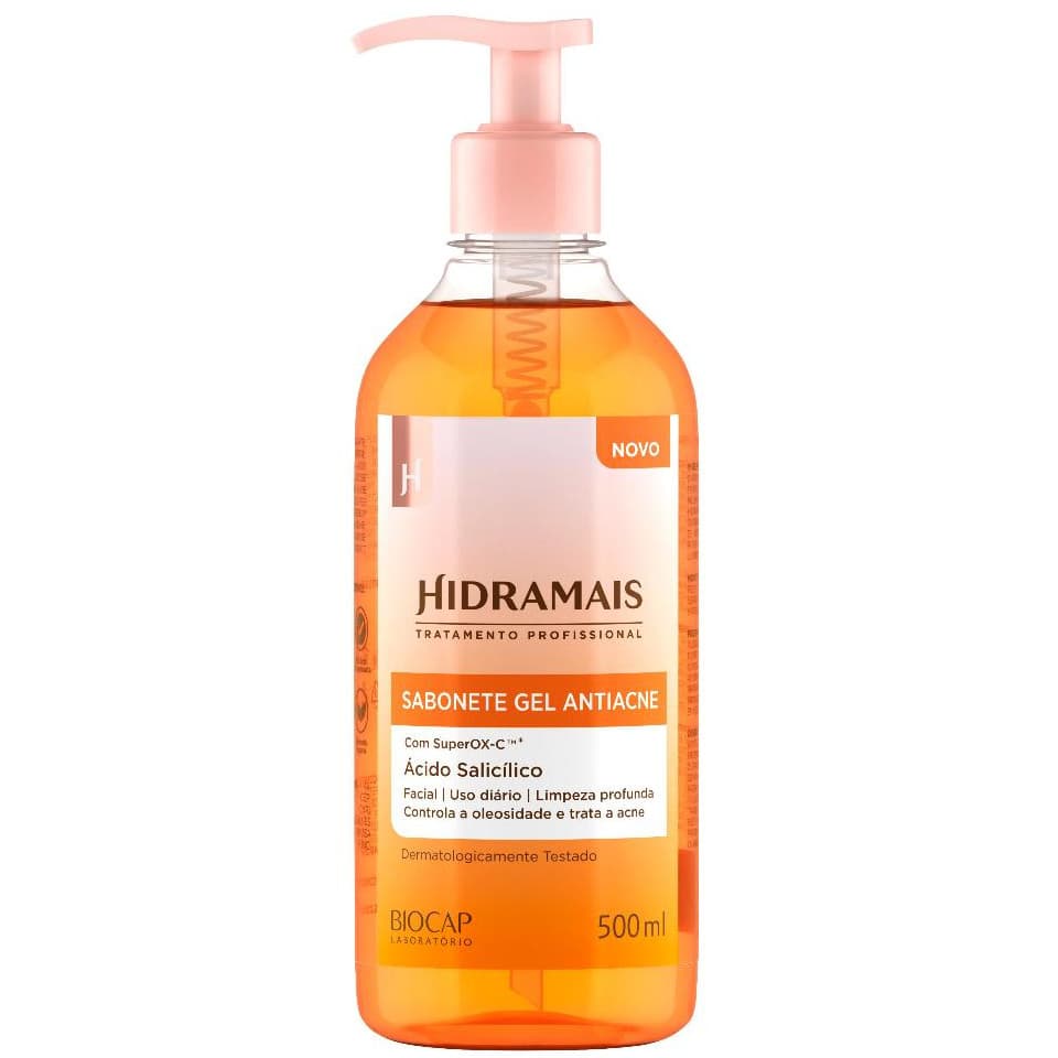Sabonete Gel de Limpeza Antiacne 500ml Hidramais Controle da Oleosidade Peles Mistas e Oleosas
