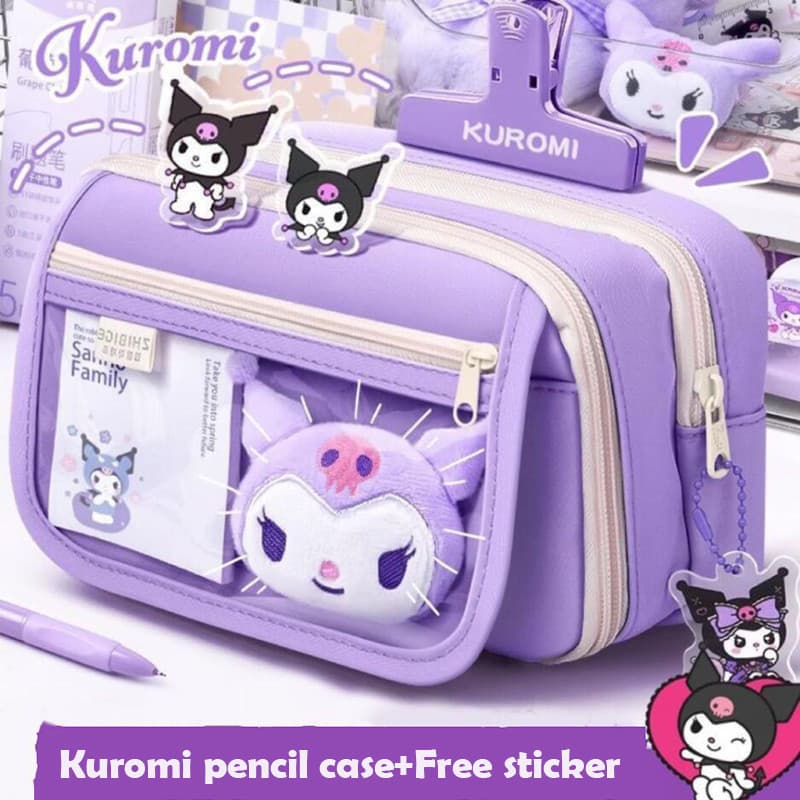 Estojo Transparente Kuromi My Melody Capivara Grande Capacidade Bolsa Impermeável para Escrita de Artigos