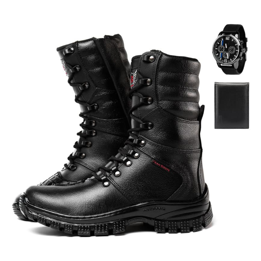 Kit Bota Coturno Motociclista Couro Legitimo Cano Longo Nova