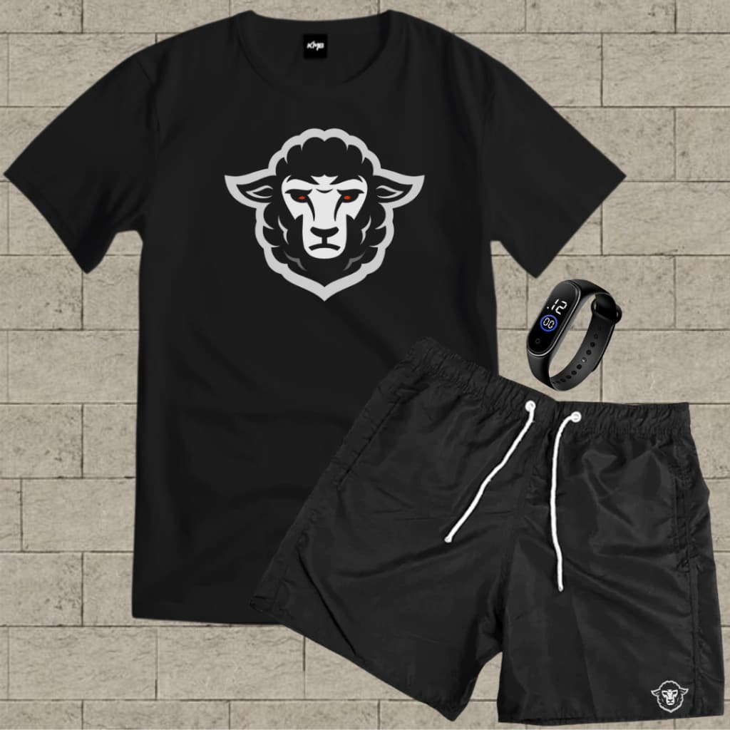 Conjunto kit camiseta algodão e bermuda tectel estampa BLACKSHAPE mais RELOGIO DIGITAL